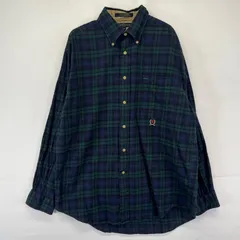 古着 トミーヒルフィガー TOMMY HILFIGER 長袖シャツ ボタンダウン ワンポイント 胸ポケット ネルシャツ M  ネイビー系 チェック メンズ