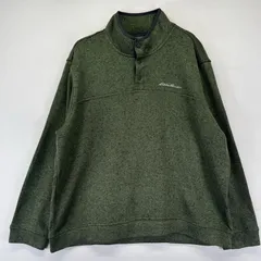 古着 エディー・バウアー Eddie Bauer ニット ベターセータータイプ プルオーバー スナップT ワンポ アウトドア XL  グリーン系 メンズ