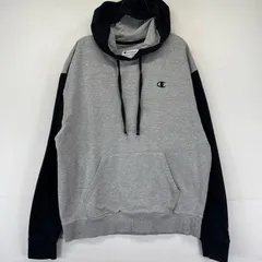 古着 チャンピオン Champion パーカー プルオーバー ワンポイント 刺繍ロゴ スウェット L  グレー系 ツートン メンズ