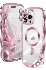 ★【米軍進化耐久・CDリング・キュートなウェーブエッジ】iPhone 15 Pro ケース 【カメラ全面保護】【MagSafe対応】カメラフィルム 強力マグネット 衝撃吸収 TPU+PC メッキ加工 ソフト 黄ばみ防止 クリアケース (ピンク)のサムネイル