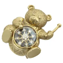 【本物保証】 鑑付 新品同様 クマモチーフペンダント付ブローチ 10.9g K18YG メレダイヤモンド0.15ct ブラックカルセドニー ノーブランドのサムネイル