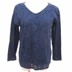 ハッシュアッシュ HusHusH カットソー 総レース Vネック 長袖 2 M 紺 ネイビー /YK ●RY