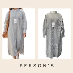 F-015-552　未使用  PERSONS 　シャツワンピース 　ブルー/LL　 NOBUO IKEDA　春　夏のサムネイル