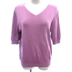 アー・ヴェ･ヴェ ミッシェルクラン a.v.v ニット カットソー Vネック 五分袖 XL 紫 パープル /AU