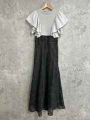 mily bilet ミウィビレット ダブルフリル袖チェックレースドッキングワンピース Aライン ワンピース sizeL/グレー×黒 ■◆ レディース