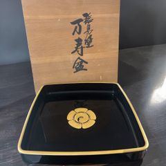 【越前塗　半貴石遠山 溜塗盆　漆器】骨董　アンティーク　インテリア 越前塗 半貴石遠山 溜塗盆 漆器】骨董 アンティーク インテリア - メルカリ