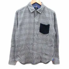 ビームスハート BEAMS HEART カジュアルシャツ グレンチェック 長袖 M 黒 ブラック 白 ホワイト /YK
