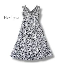 ハーリップトゥ Her lip To レース ワンピース ドレス Lace Trimmed Floral Dress ネイビー S 25SS 花柄  レディース 人気 アイコンモデル 6A059