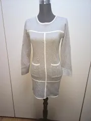 ミニ丈ONE PIECE ゴージ グレー白 バイカラー ストレッチ