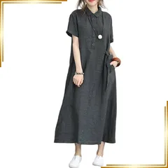 【新品】 [7-livehouse] ポロシャツワンピース レディース ワンピース 春 夏 半袖 チュニック 襟付き マキシ丈ワンピース ロングワンピース 大きいサイズ ゆったり 無地 体型カバー 着痩せ きれいめ 上品 通勤 韓国ファッション 1