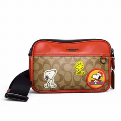 コーチ COACH × PEANUTS ピーナッツ グラハム クロスボディ ショルダーバッグ シグネチャー キャンバス パッチ レッドブラウン系 k403670