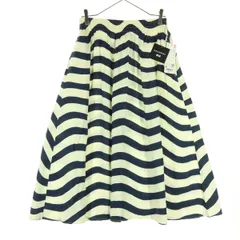 UNIQLO marimekko ユニクロ マリメッコ ボーダー柄 ミモレ丈 フレアスカート M ネイビー系 アイボリー レディース 古着