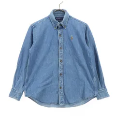 RALPH LAUREN ラルフローレン ワンポイントロゴ 長袖 ボタンダウン デニムシャツ 140 ブルー系 キッズ 古着