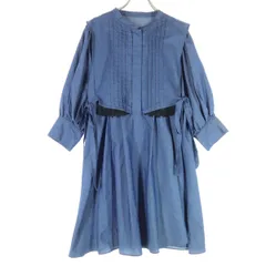美品 Lily Brown リリーブラウン リボン レース 長袖 膝丈ワンピース F ブルー系 LWF0221091 レディース 古着