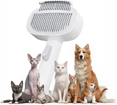 猫 ブラシ 犬猫兼用 ワンプッシュ式 カッター付き 痛くない ヒーリングスリッカーブラシ 抜け毛取り マッサージ 長毛・短毛対応 肌に優しい ペットグルーミングブラシ　a-871