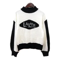 ナイスクラップ NICE CLAUP continuer de NICE CLAUP ニット セーター 総柄 長袖 F 白 ホワイト 黒 ブラック /MN