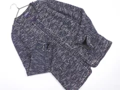 LANDS' END ランズエンド ツイード ノーカラー ジャケット size13/紺 ■◇ レディースのサムネイル