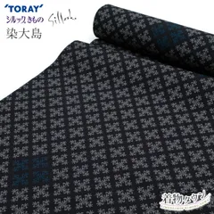 東レ シルック 反物 洗える着物 小紋 染大島 黒 ブラック グレー 灰色 幾何学模様 単品 お誂え オーダー 広幅 袷 単衣 羽織 コート sl-komon-00054