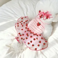 136ドッグウェア　キャミソールワンピース　ドレス　いちご　リボン付き　ピンク　犬の服　犬服　小型犬用服　春夏服　涼しい　可愛い　お洒落服　ペット服　ペットウェア　猫服　お出かけウェア　セレモニー　チュチュドレス　プリンセス風　袖無し　女の子