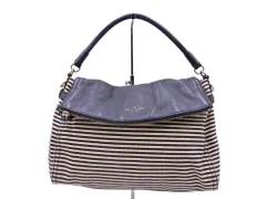 kate spade ケイトスペード レザー 切替 ボーダー ハンド セミショルダー バッグ 黒ｘライトベージュ ■■ レディース