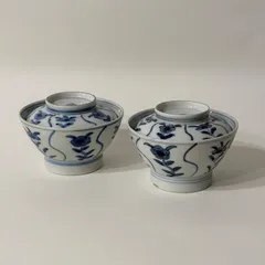 伊万里　染付　花文　蓋付茶碗　2客セット　古道具　骨董