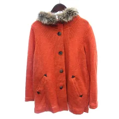 シューラルー SHOO・LA・RUE ニット カーディガン ジャケット フェイクファー M オレンジ /AU
