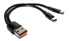 Access【 5A急速充電 20cm 】 タイプC二股ケーブル 2重編み, USB A オス to USB タイプC 2 オス Y字2分岐ケーブル + マイクロファイバークロス付き EC67OM-200-59-2Cpms