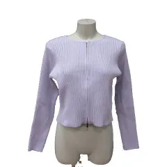 ラジエム La-gemme  ニット カットソー リブ ジップアップ 長袖 紫 ラベンダー /MS