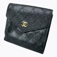 【美品】CHANEL シャネル キャビアスキン ビコローレ Wホック コンパクト 二つ折り 財布 ブラック