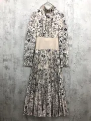 tocco closet トッコクローゼット 186-159808 ウエストリブ切り替えシャーリングフラワープリントプリーツ ワンピース sizeM/ベージュ ■◇ レディース