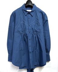 ピノーレ】✨ M チュニックシャツ 長袖 総柄 ネイビー 通勤 キュプラ