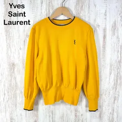 90s YSL Yves Saint Laurent ヴィンテージ イヴサンローラン ロゴ刺繡 ウール100% ロングスリーブ ニット セーター イエロー レディース 長袖 トップスのサムネイル