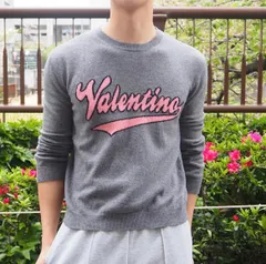 VALENTINO ロゴニット グレー ピンク ウール カシミヤ ヴァレンティノのサムネイル