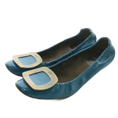 ロジェヴィヴィエ ROGER VIVIER パンプス エナメル ラウンドトゥ ローヒール ゴールド金具 36.5 23.5cm 青 ブルー /XZ ■GY19