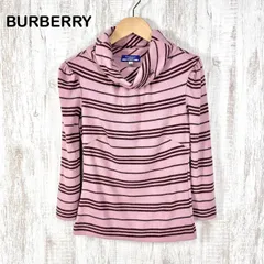 BURBERRY BLUE LABEL バーバリーブルーレーベル ホースロゴ刺繡 ボーダー タートルネック ウール 七分袖 ニット セーター ピンク レディース 長袖 トップス
