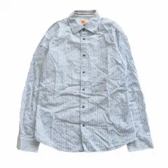 E.Z BY ZEGNA イージーバイゼニア 長袖シャツ 花柄 刺繍 ストライプ スナップボタン カットソー  ブルー L メンズ 【中古】