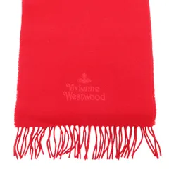 Vivienne Westwood ヴィヴィアンウエストウッド マフラー ロゴ刺繡 ウール フリンジ付 160×30cm レッド メンズ レディース 【中古】