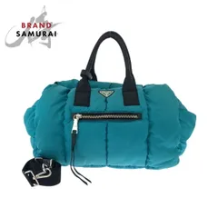 美品 PRADA プラダ テスート ボンバー 三角ロゴプレート ターコイズ ブラック シルバー金具 ナイロン BN2635 ショルダーバッグ 504187【中古】