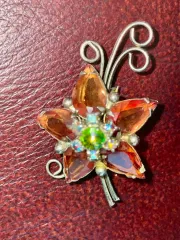 ヴィンテージ フラワー ブローチ オレンジ/グリーン ジュエリー