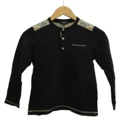 バーバリー ロンドン BURBERRY LONDON Tシャツ 子供服 130A 黒 ブラック 長袖 チェック柄 ヘンリーネック カットソー /PP ■ECD001
