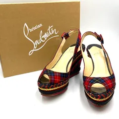 Christian Louboutin クリスチャン　ルブタン　タータンチェック　ウェッジソール　サンダル　エスパドリーユ　ハイヒール　ミュール　36サイズ 23cm