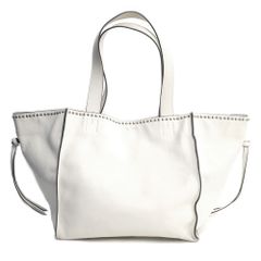 美品YONFA スタッズ トートバッグ 2way シルバー/本革ホワイト - メルカリ