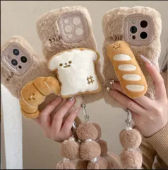 スマホケース パン ストラップ付き もこもこ 可愛い 秋冬 iPhone16Pro iPhone15Pro iPhone14 iPhone13