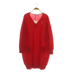 ラコステ LACOSTE ウール Vネック ニットワンピース 膝丈 長袖 38 レッド /MY ■OS