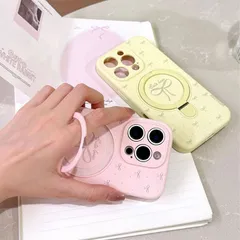 iPhoneケース iPhone17Proケース シリコン 耐衝撃 落下防止 マグセーフ ワイヤレス充電 リング スタンド付き 動画視聴 シンプル 可愛い 大人かわいい ベージュ ブルー パープル ホワイト ピンク リボン おすすめ 人気