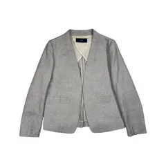リネン混 SHIPS シップス ANGELICO イタリア製生地 ノーカラー 背抜き ジャケット 36/ライトグレー系 レディース 綿麻 春夏 オフィスカジュアルのサムネイル