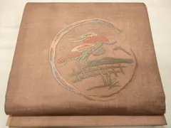 平和屋着物◎太鼓柄袋帯　紬地　総刺繍　飛鳥枝松丸文　金糸　正絹　逸品　CABF5923oy