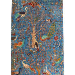 ペルシャ絨毯 シルク 鳳凰と白鳥の楽園文様 ターコイズブルー　289万ノット ペルシャ絨毯 シルク 鳳凰と白鳥の楽園文様 ターコイズブルー 289万