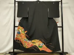 平和屋着物■豪華黒留袖　刺繍　菱鳥文　金彩　正絹　逸品　CABF6214dy