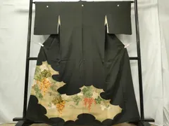 平和屋着物■豪華黒留袖　駒刺繍　葡萄蔦の葉文　暈し染め　金彩　正絹　逸品　CABF6509ou